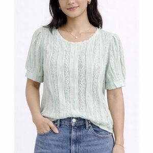 SECOND STORY • Mint Ruffled Lace Short Sleeve Blouse, S/M